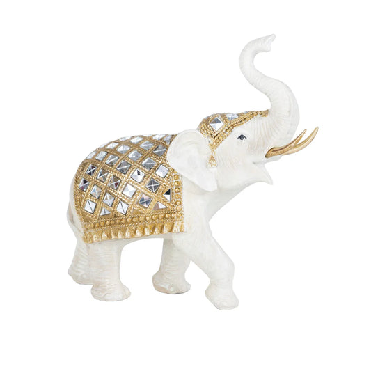 White & Gold Elephant Accent Sculpture